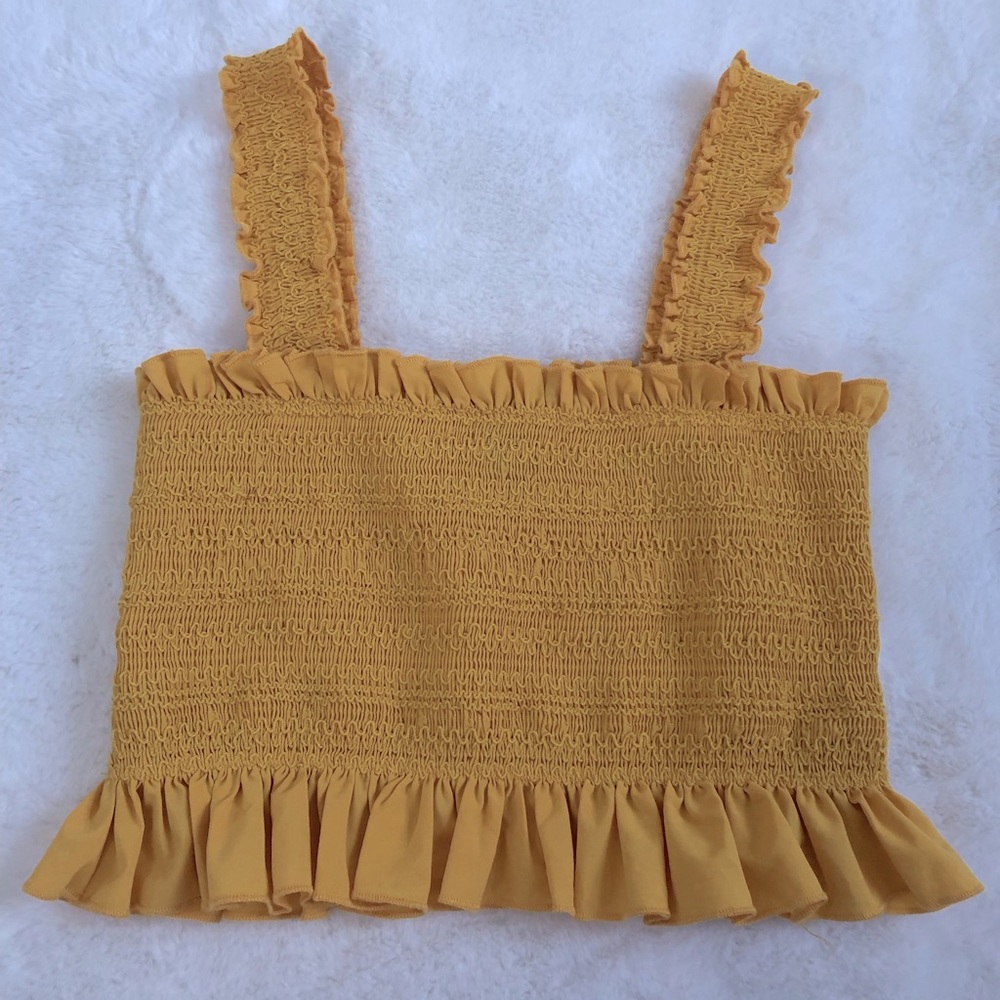 Adorable Forever 21 Mustard Yellow Cropped Ruffle Tank Top